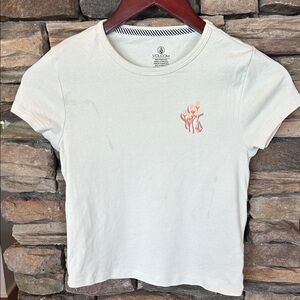 Volcom Women's White Tee with Peach Floral Design